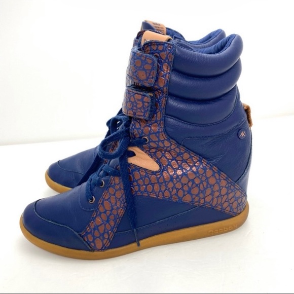 Reebok Alicia Keys Leather High Top Boot Wedge Sneakers in Blue Bronze Size 10 - Picture 8 of 14